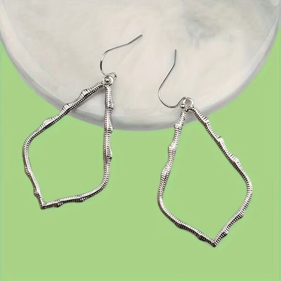 Silver Textured Irregular Teardrop Dangle Earrings Drop Pendant Hollow Charm New - Picture 5 of 5